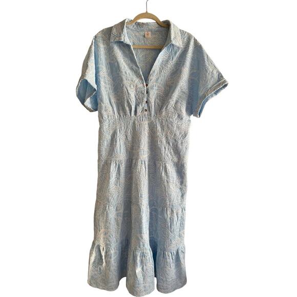 Like Love Pale Blue and White Eyelet Embroidered Maxi Dress 1X - Picture 3 of 8